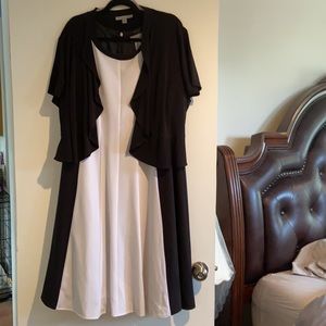Black and white sleeveless dress with shrug